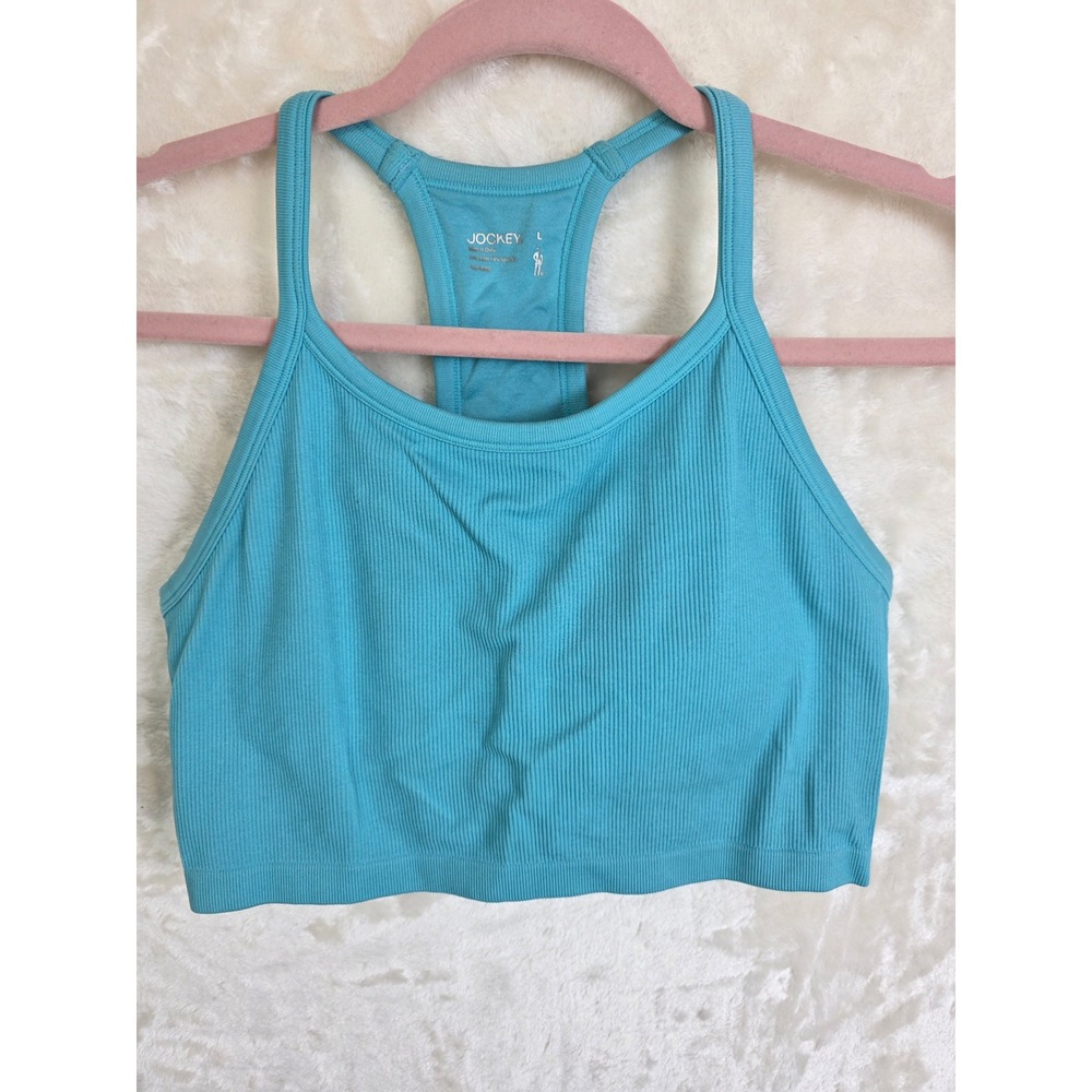 Jockey Womens Ribbed Seamless Racerback Bralette‎ Turquoise Blue RN 50369 Size L